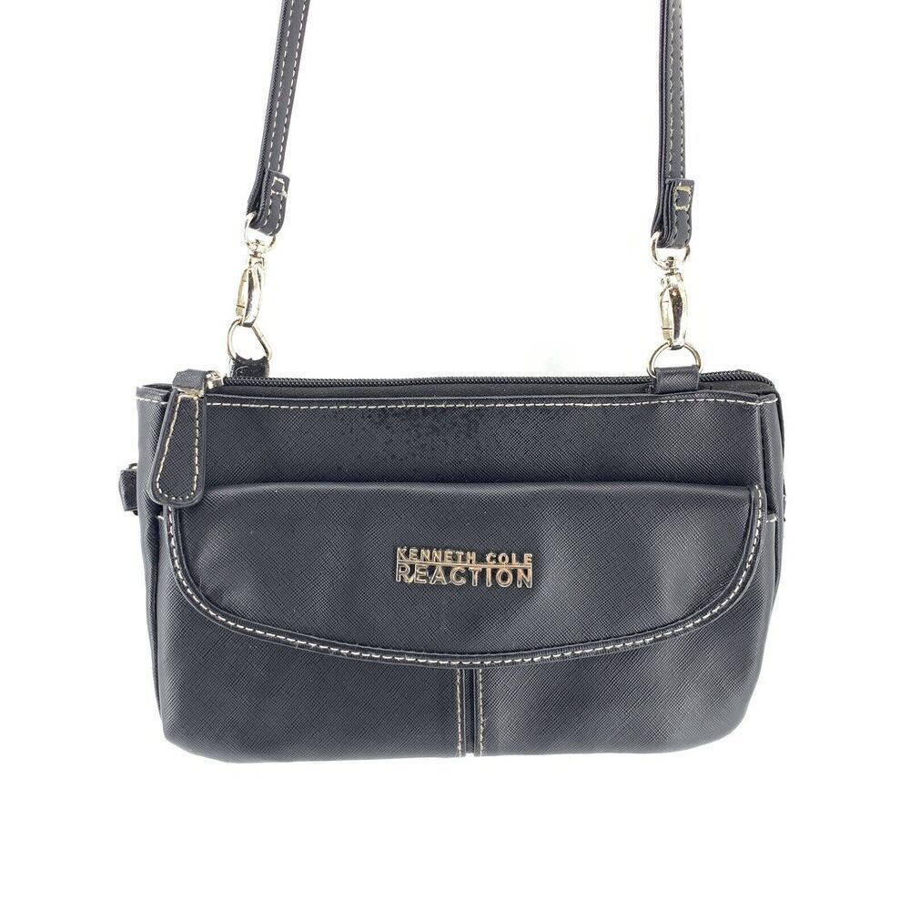 Kenneth Cole Reaction Black Small Crossbody Handbag Purse Vegan Leather Bag